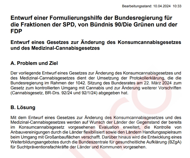 Entwurf eines Gesetzes zur Änderung des Konsumcannabisgesetzes und des Medizinal-Cannabisgesetzes